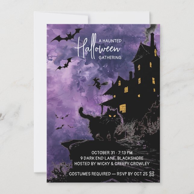 Haunted House Halloween Party Invitation – Purple (Devant)