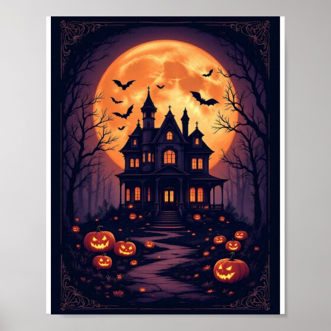 Haunted House Halloween Wall Art – Spooky Night Ca Poster (Vorne)
