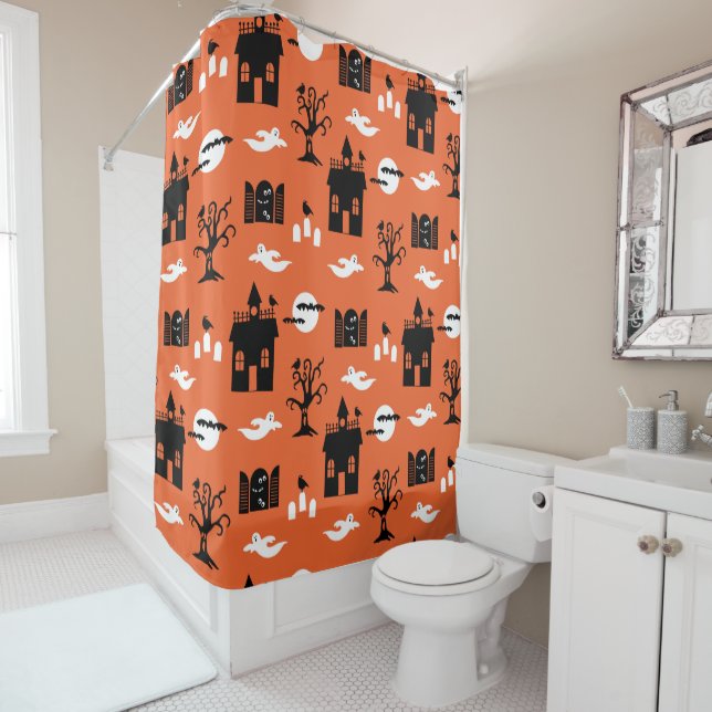 Haunted House Kids Halloween Print Douche rideau (En situation)