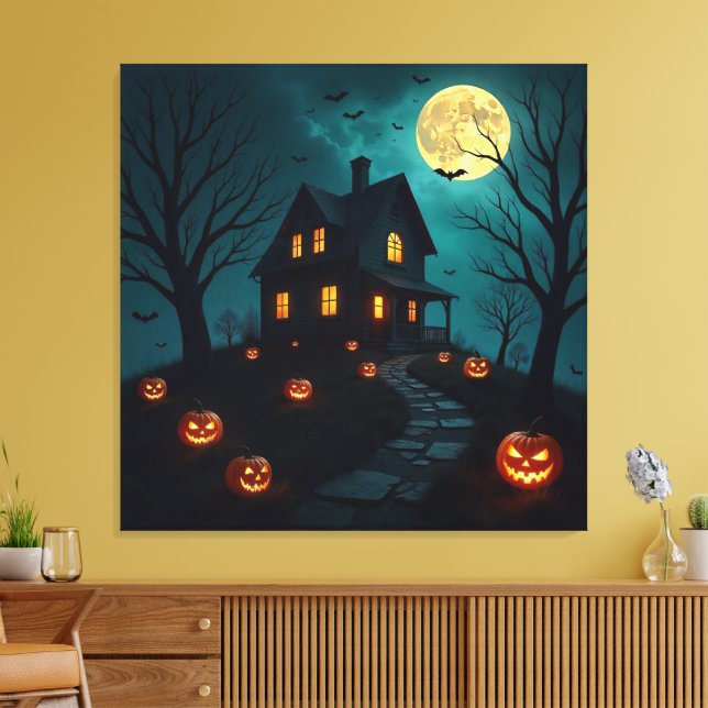 Haunted House Premium Wrapped Canvas Leinwanddruck (Insitu (Wohnzimmer))