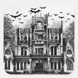 Haunted House Quadratischer Aufkleber