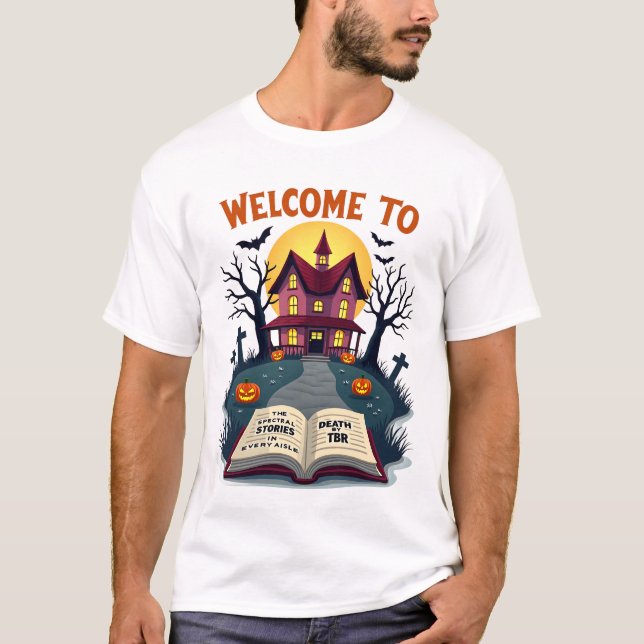Haunted Library – Death by TBR | Spooky Bookish  T-Shirt (Vorderseite)