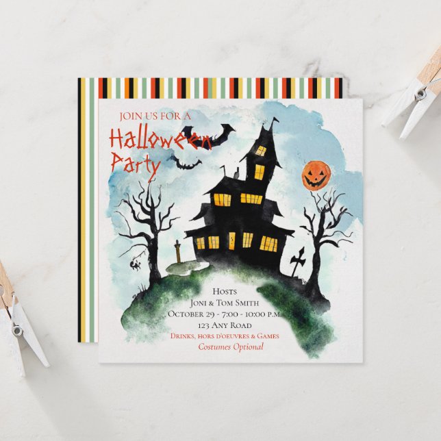 Haunted Mansion Halloween Fête Invitation (Devant/Arrière en situation)