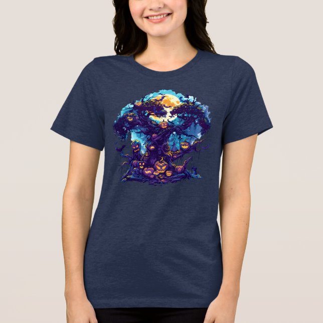 Haunted Pumpkin Tree Halloween T-Shirt Tri-Blend Shirt (Vorderseite)