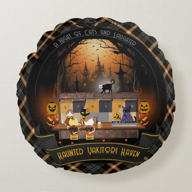 Haunted Yakitori Haven Rundes Kissen (Vorderseite)