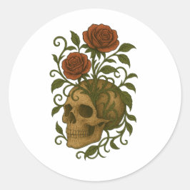 Haunting Beauty  Skull and Roses Halloween Art Runder Aufkleber