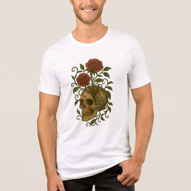 Haunting Beauty Skull and Roses Halloween Art Tri-Blend Shirt (Vorderseite)