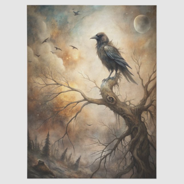 Haunting Fantasy Gothic Raven & Moon Seidenpapier (Vorderseite)