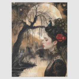 Haunting Fantasy Gothic Raven & Viktorianisch Girl Seidenpapier