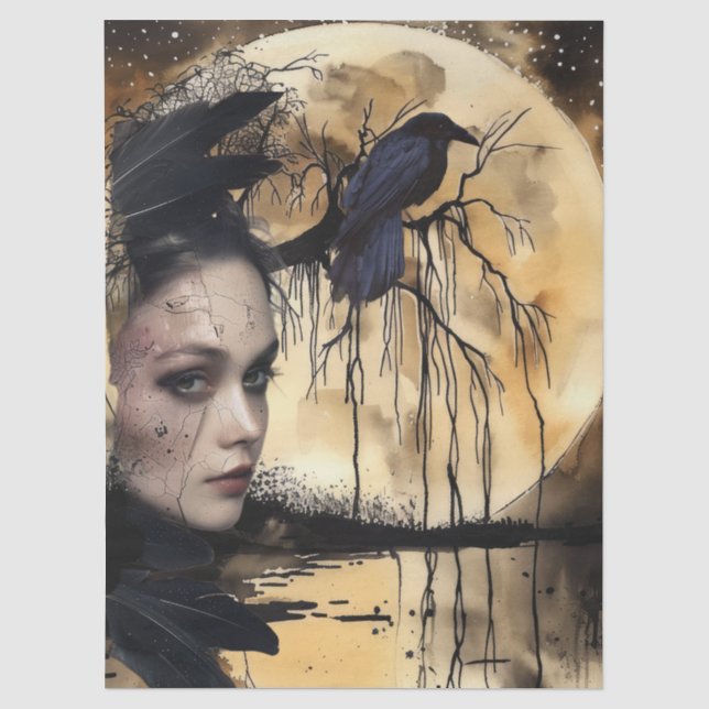 Haunting Fantasy Gothic Raven & Viktorianisch Girl Seidenpapier (Vorderseite)