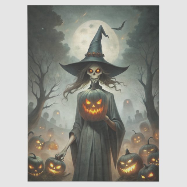 Haunting Fantasy Gothic Witch, Pumpkins & Moon Seidenpapier (Vorderseite)