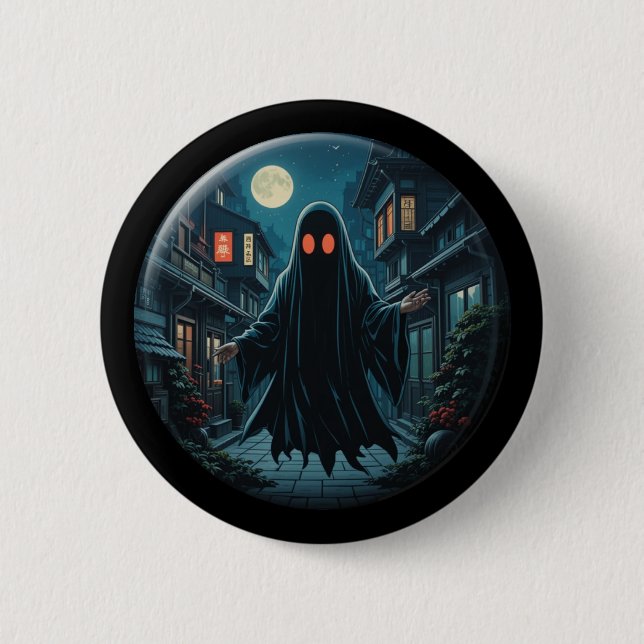 'Haunting in Shadows' - Schwarzer Geist Button (Vorderseite)