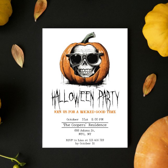 Haunting Jack O' Lantern Grinning Skull Halloween Einladung (Von Creator hochgeladen)