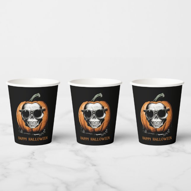 Haunting Jack O' Lantern Grinning Skull Halloween Pappbecher (Multi)