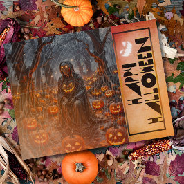 Haunting Pumpkin Forest Halloween Holiday Postcard Feiertagspostkarte