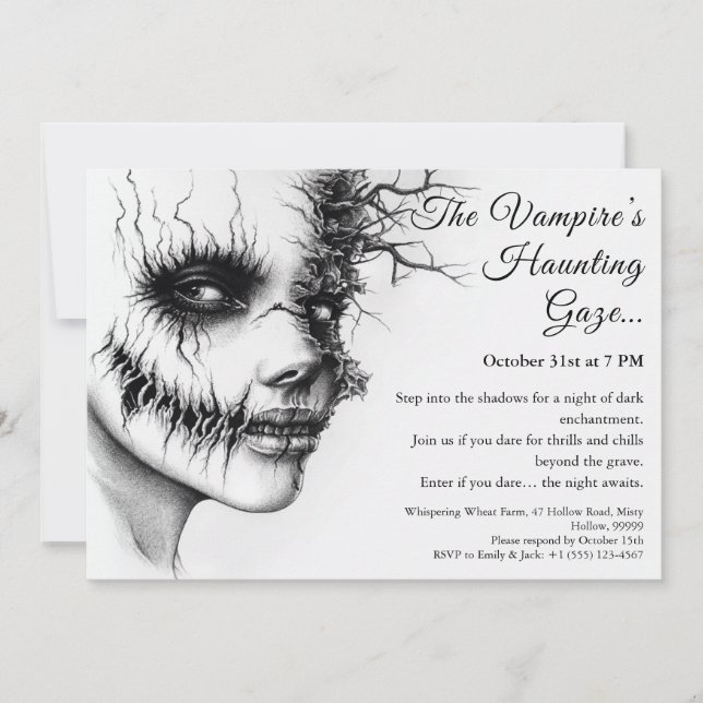 Haunting Vampire Woman Halloween Invitation (Devant)