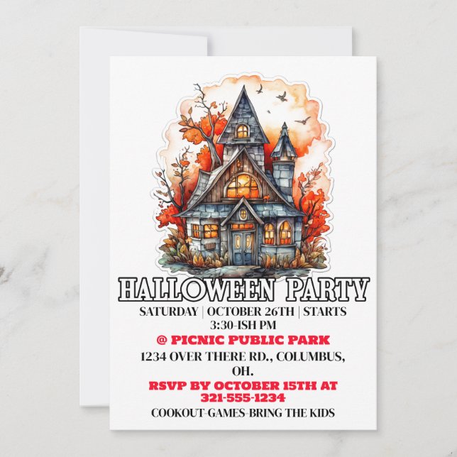 Hauny House Happy Halloween Invitations de fête d' (Devant)