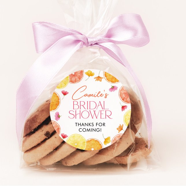Haupt Squeeze Citrus Brautparty Bevorzugung Sticke Runder Aufkleber (Citrus Bridal Shower Favor Stickers | Matching items available)