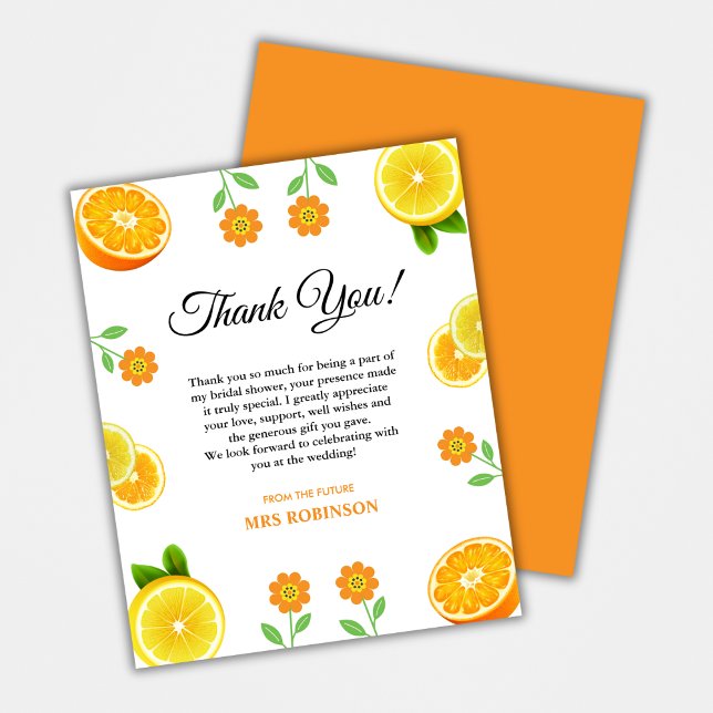 Haupt-Squeeze-Citrus-Brautparty Danke-Karte (Main Squeeze Citrus Bridal Shower Thank You Card )