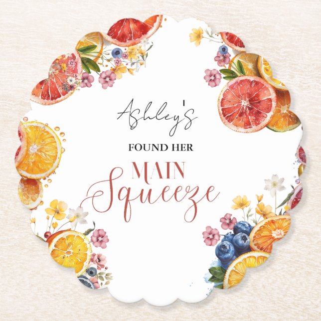 Haupt-Squeeze-Citrus-Brautparty Untersetzer (Vorderseite)
