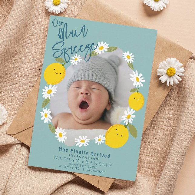 Haupt-Squeeze Lemon Baby Foto Geburtserklärung Einladung (Von Creator hochgeladen)