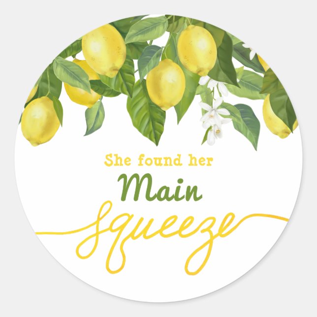 Haupt Squeeze Lemon Theme Wedding Brautparty Runder Aufkleber (Vorderseite)