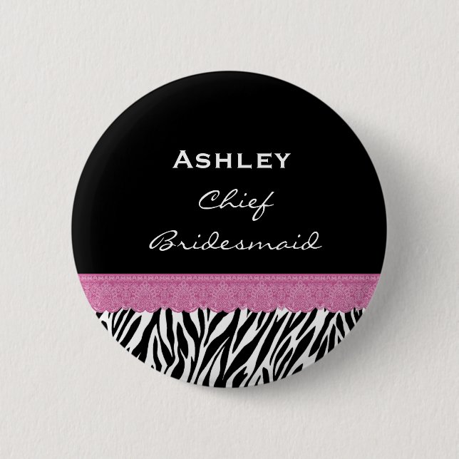Hauptbrautjungferzebra-individueller Name V10 Button (Vorderseite)