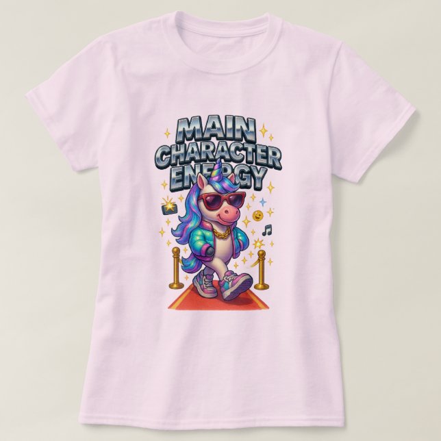 Hauptfigur Energy Glam Unicorn roter Teppich T-Shirt (Design vorne)