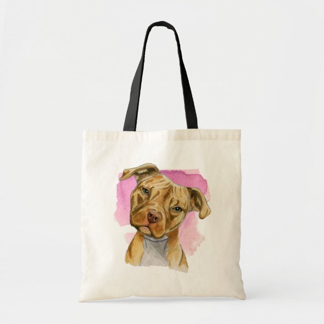 Hauptneigungs-Pitbull-HundeAquarell-Malerei Tragetasche (Vorne)