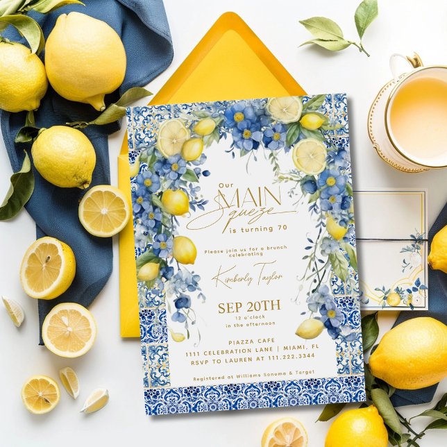 Hauptpresse Italien Lemon Blue Tiles Birthday Einladung (Von Creator hochgeladen)