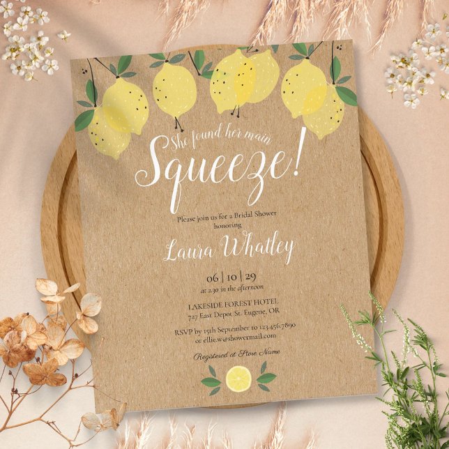 Hauptpresse Lemon Brautparty Einladung (Main Squeeze Lemon Bridal Shower Budget Invitation)
