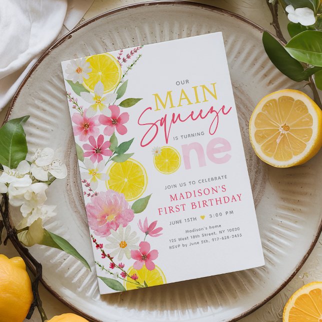 Hauptpresse Lemon Floral Erster Geburtstag Einladung (Von Creator hochgeladen)