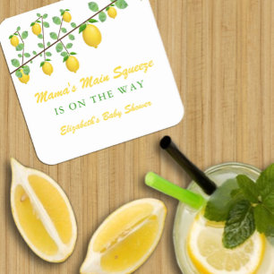 Hauptpresse Lemon Gender Neutral Baby Dusche Rechteckiger Pappuntersetzer