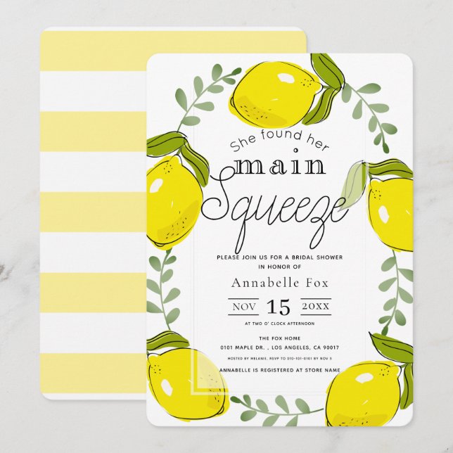 Hauptpresse Lemon Wreath Brautparty Einladung (Vorne/Hinten)