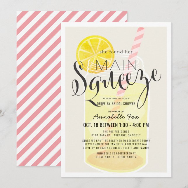 Hauptpresse Lemonade Jar Drive-by-Brautparty Einladung (Vorne/Hinten)