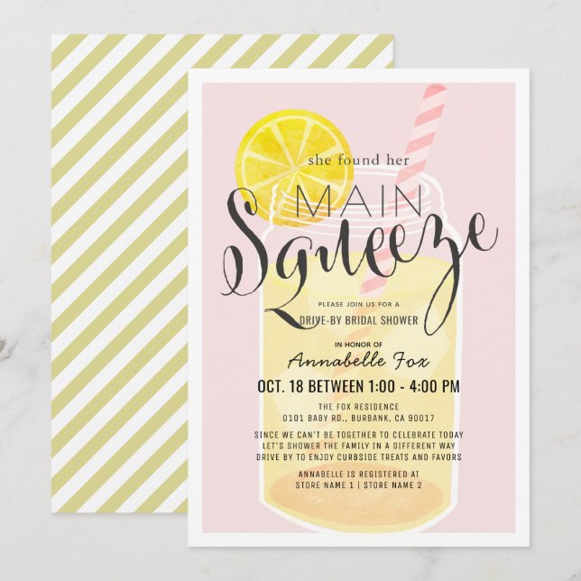 Hauptpresse Lemonade Pink Drive-by-Brautparty Einladung (Vorne/Hinten)