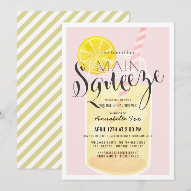 Hauptpresse Lemonade Pink Virtual Brautparty Einladung (Vorne/Hinten)
