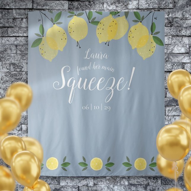 Hauptpresse Lemons Brautparty Blue Foto Prop Wandteppich (Main Squeeze Lemons Bridal Shower Blue Photo Prop Tapestry)