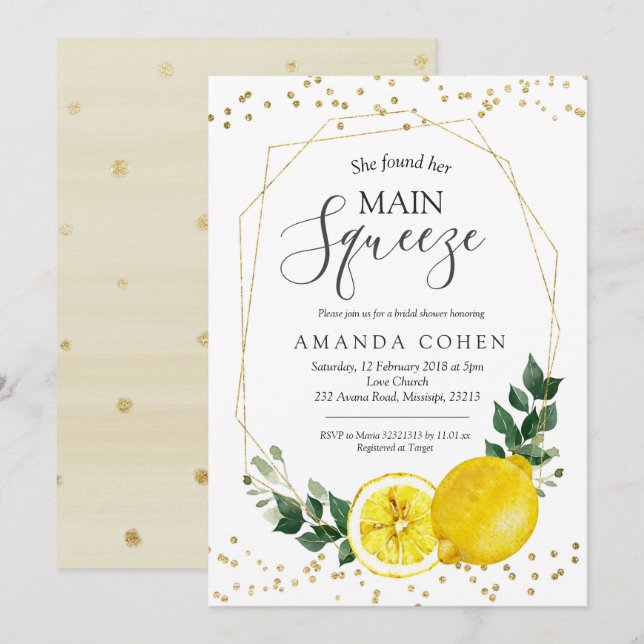 Hauptpresse Zitronenbraun-Dusche Einladung (Vorne/Hinten)