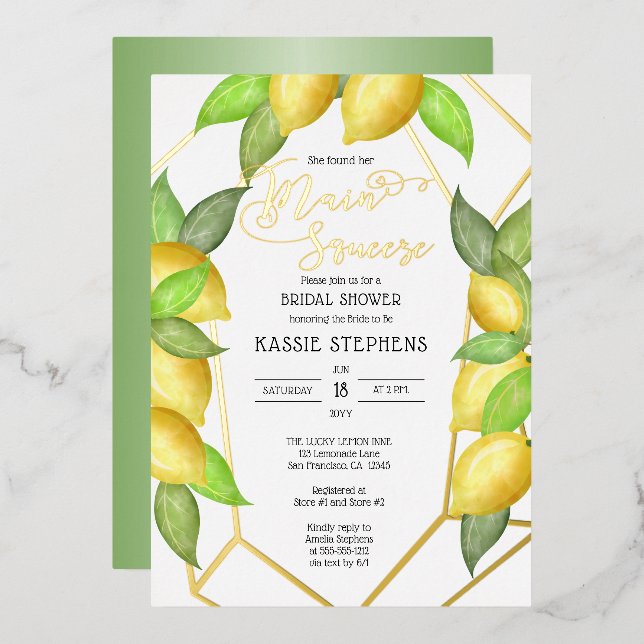 Hauptqueeze Lemons Geometrisches Brautparty - Gold Folieneinladung (Vorderseite/Rückseite)