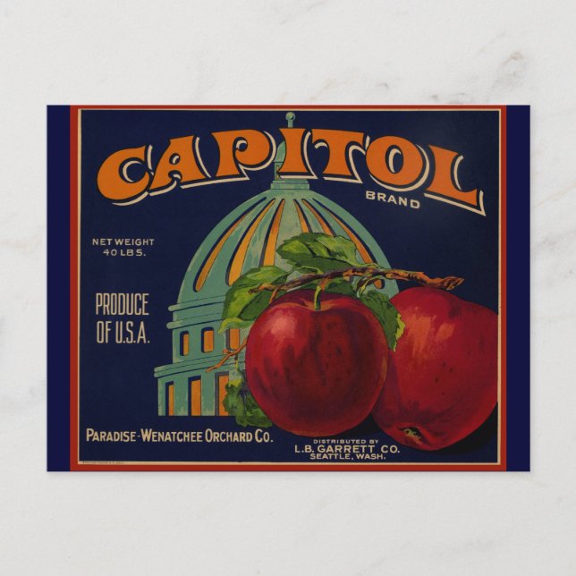 Hauptstadt Apple Label Sacramento Postkarte (Vorderseite)