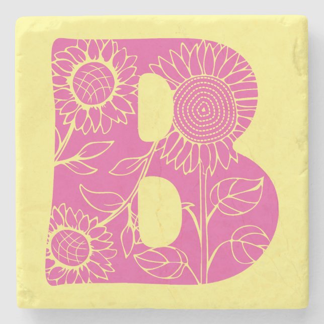 Hauptstadt B florale Monogramm Steinuntersetzer (Vorderseite)