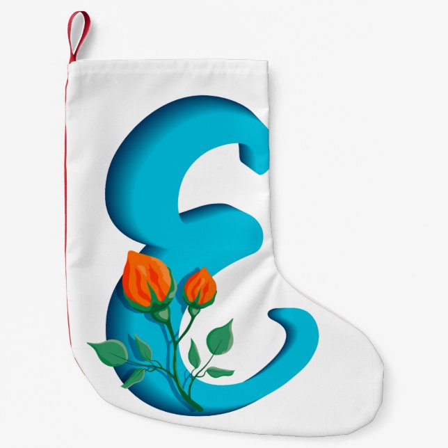Hauptstadt Brief E florale Monogramm Kleiner Weihnachtsstrumpf (Vorderseite)