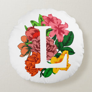 Hauptstadt Brief L floral monogramm Rundes Kissen