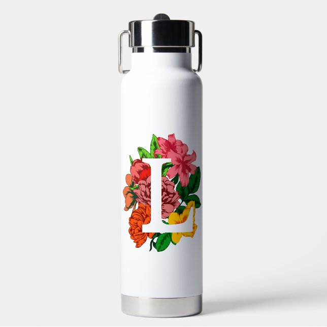 Hauptstadt Brief L floral monogramm Trinkflasche (Vorderseite)