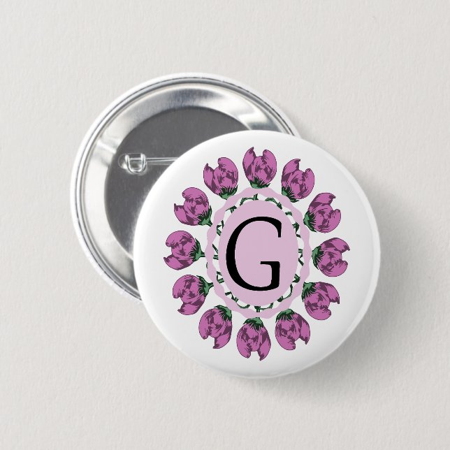 Hauptstadt Buchstabe G florale Monogramm Button (Vorne & Hinten)