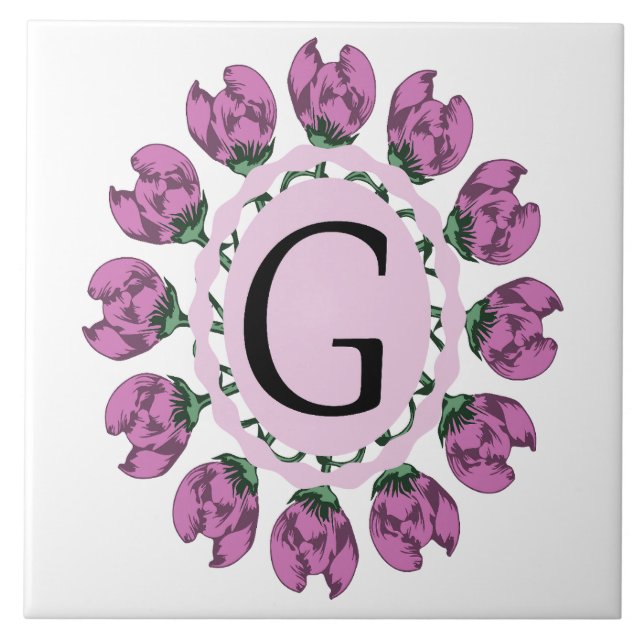 Hauptstadt Buchstabe G florale Monogramm Fliese (Vorderseite)