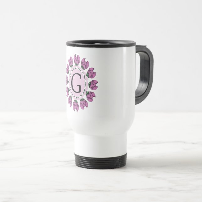 Hauptstadt Buchstabe G florale Monogramm Reisebecher (VorderseiteRechts)
