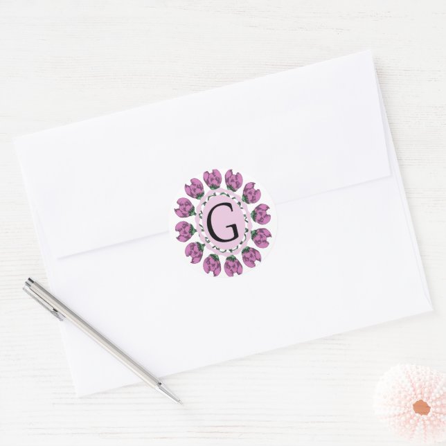 Hauptstadt Buchstabe G florale Monogramm Runder Aufkleber (Umschlag)