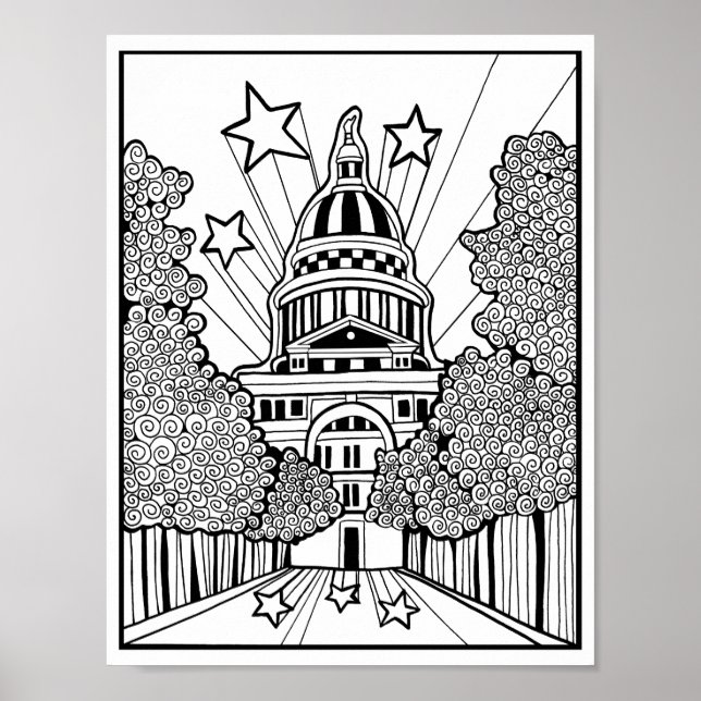 Hauptstadt Gebäude Texas Coloring Page Art Poster (Vorne)